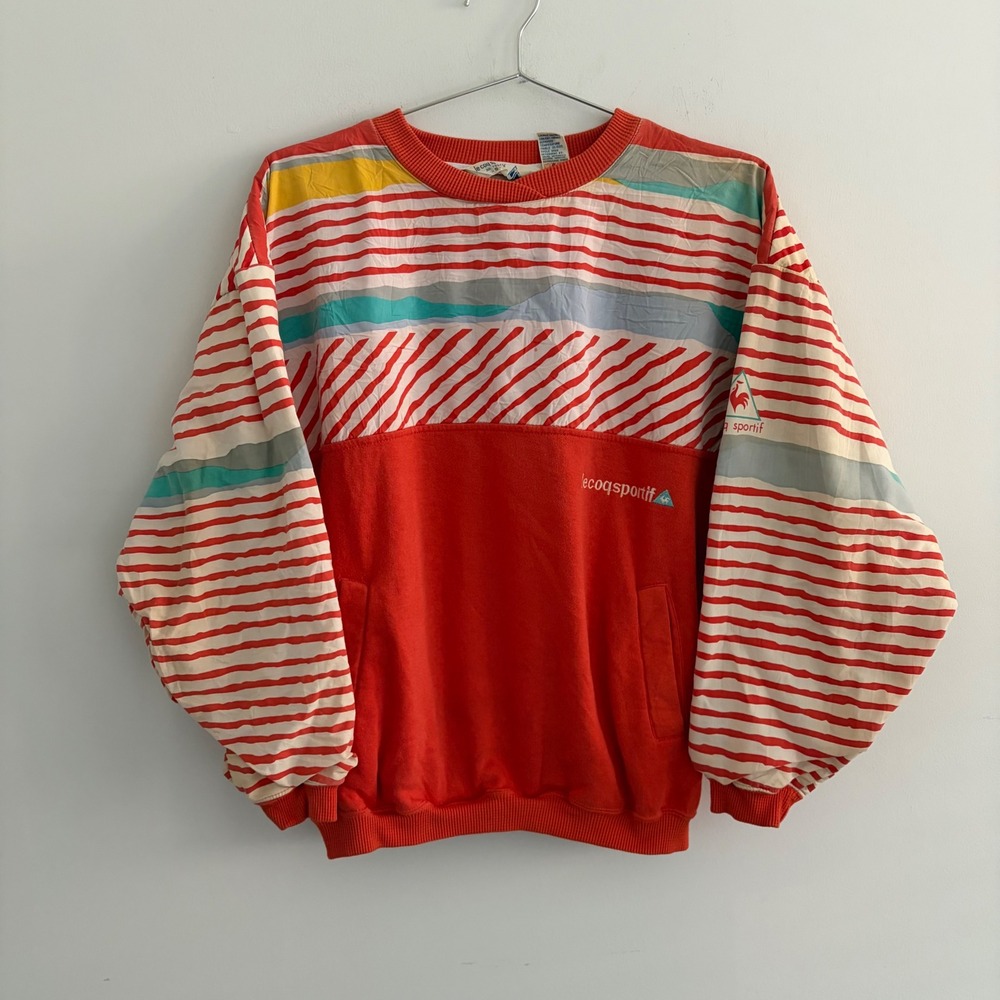 Le Coq Sportif Vintage 80s Striped Colorblock Sweatshirt Red Small